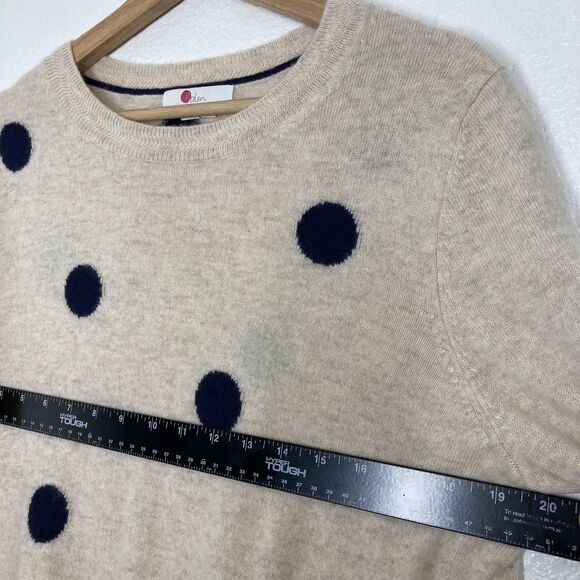 Boden Sweater Womens Large Beige Navy Polka Dot Cashmere Crewneck Knit Pullover - Picture 8 of 16